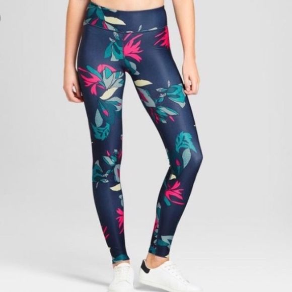 JoyLab Pants - Joy Lab Blue Teal Tropical Floral Workout Leggings
